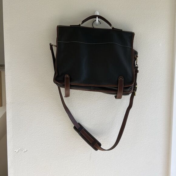 Roots Canada Leather Laptop Messenger Bag Breifcase Crossbody Black Brown - Picture 2 of 11